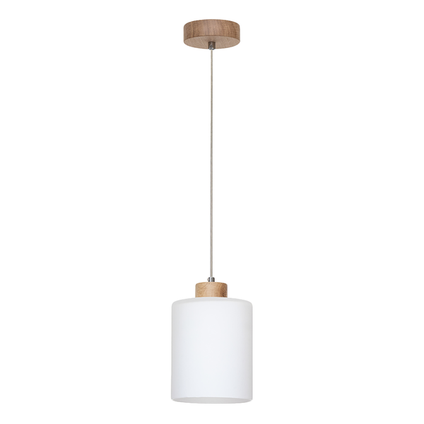 Pendelleuchte Zefir 1-flammig - Milchglas / Eiche massiv - 1-flammig - Weiß / Eiche Hell - Durchmesser: 15 cm