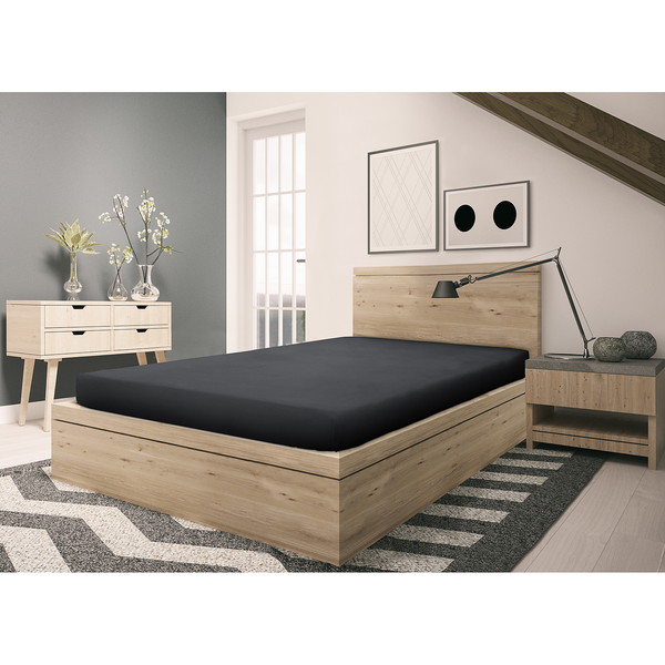 Feinbiber Spannbettlaken Vindum - Baumwolle - Anthrazit - 100 x 200 cm