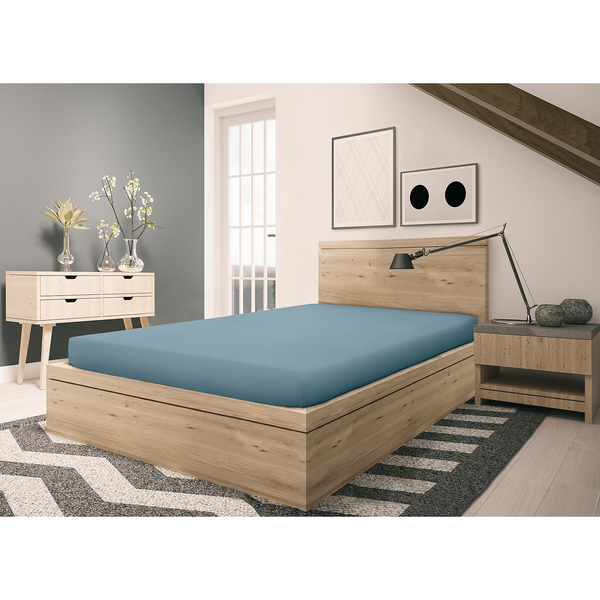 Feinbiber Spannbettlaken Vindum - Baumwolle - Jeansblau - 90 x 200 cm