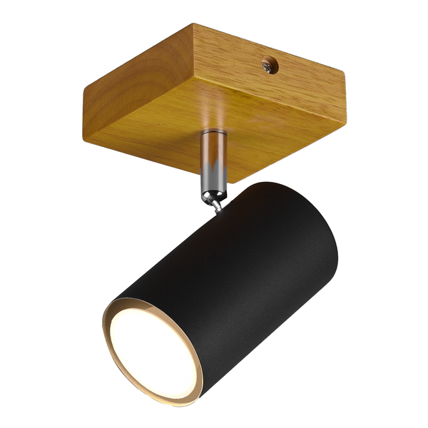 Deckenleuchte Marley I - Eisen / Eiche massiv - Schwarz - Flammenanzahl: 1