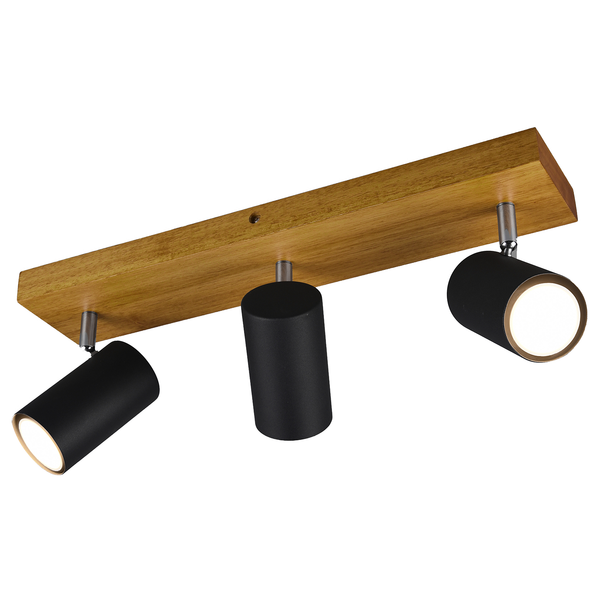 Deckenleuchte Marley I - Eisen / Eiche massiv - Schwarz - Flammenanzahl: 3