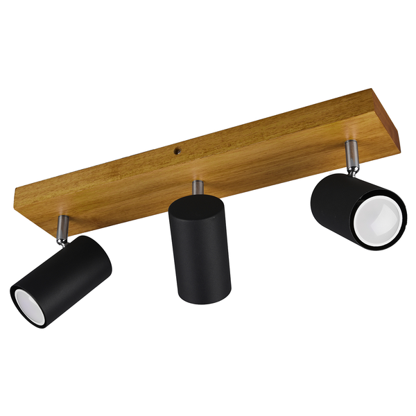 Deckenleuchte Marley I - Eisen / Eiche massiv - Schwarz - Flammenanzahl: 3