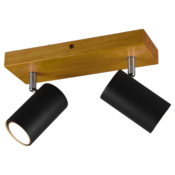 Deckenleuchte Marley I - Eisen / Eiche massiv - Schwarz - Flammenanzahl: 2