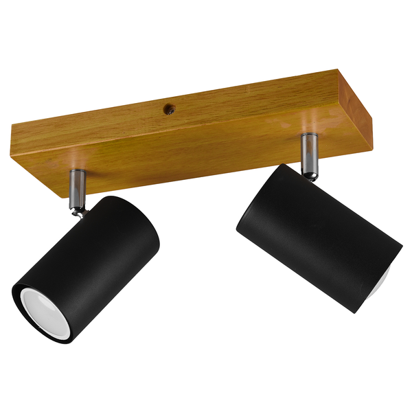 Deckenleuchte Marley I - Eisen / Eiche massiv - Schwarz - Flammenanzahl: 2