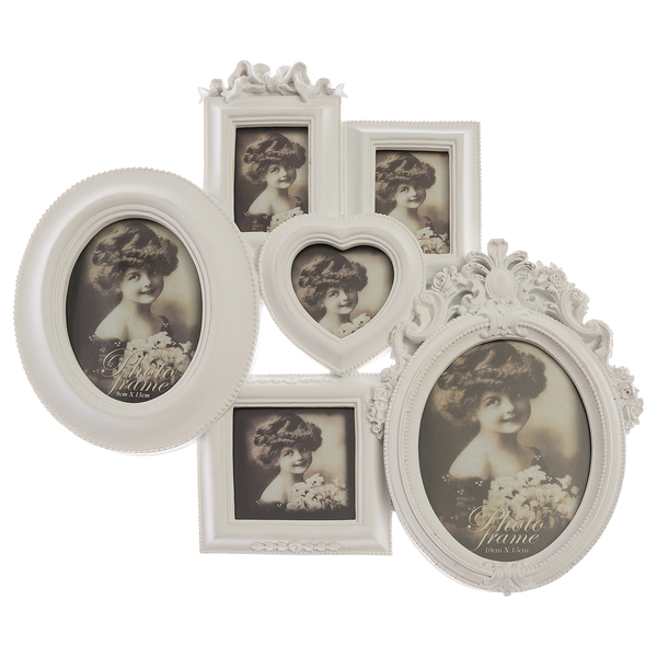 Family Bilderrahmen Lora (6-teilig) - Polyresin - Antikweiß