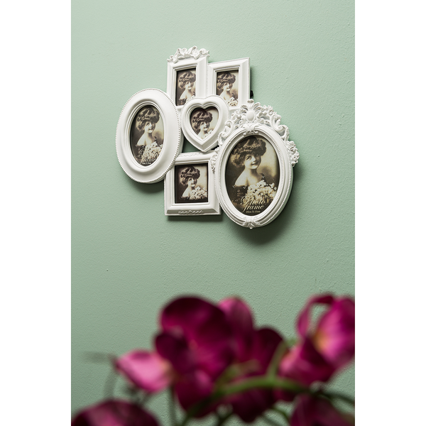 Family Bilderrahmen Lora (6-teilig) - Polyresin - Antikweiß