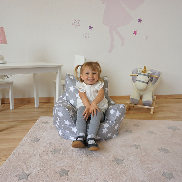 Kindersitzsack White Stars - Grau - Baumwollstoff - 50 x 43 x 40 cm