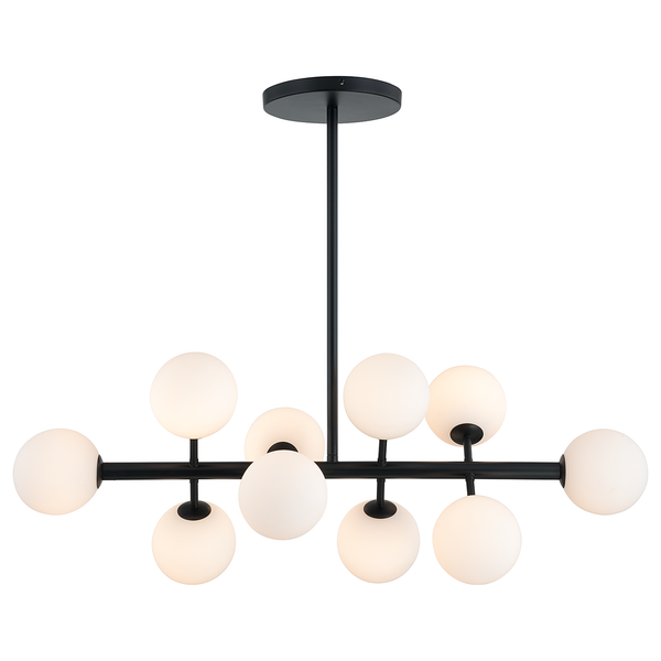 Deckenleuchte KJUL 10-flammig - Metall Schwarz / Opalglas Weiß