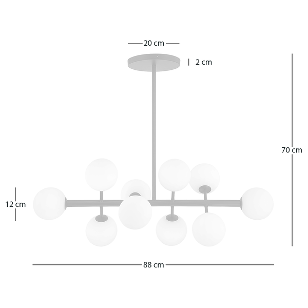 Deckenleuchte KJUL 10-flammig - Metall Schwarz / Opalglas Weiß