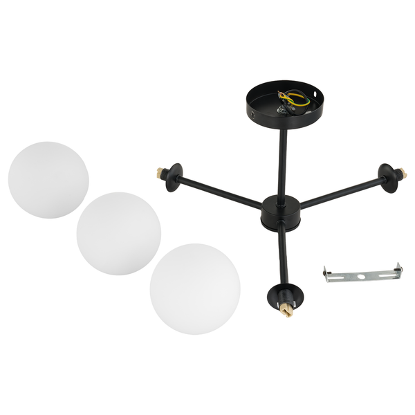 Deckenleuchte KJUL 3-flammig - Metall Schwarz / Opalglas Weiß