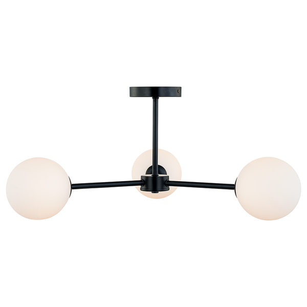 Deckenleuchte KJUL 3-flammig - Metall Schwarz / Opalglas Weiß