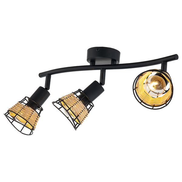 Deckenleuchte Lendum I - Eisen / Rattan - Flammenanzahl: 3