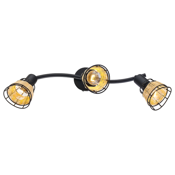 Deckenleuchte Lendum I - Eisen / Rattan - Flammenanzahl: 3