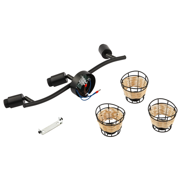 Deckenleuchte Lendum I - Eisen / Rattan - Flammenanzahl: 3