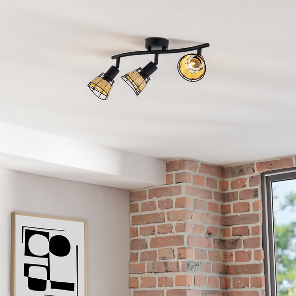 Deckenleuchte Lendum I - Eisen / Rattan - Flammenanzahl: 3