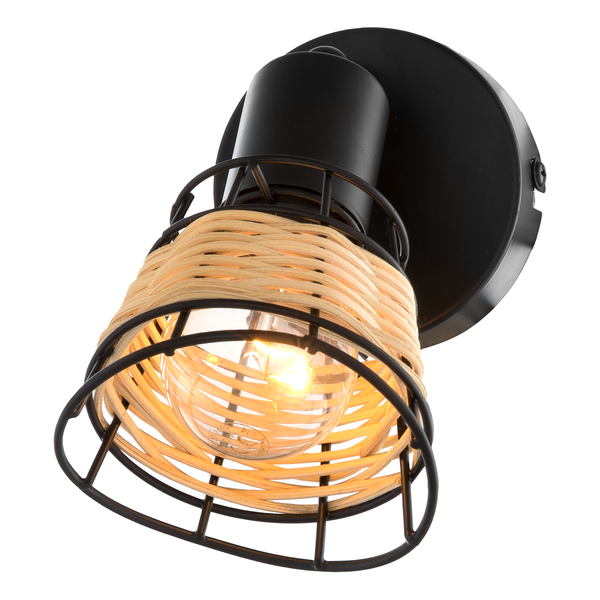 Wandleuchte Lendum - Eisen / Rattan - 1-flammig