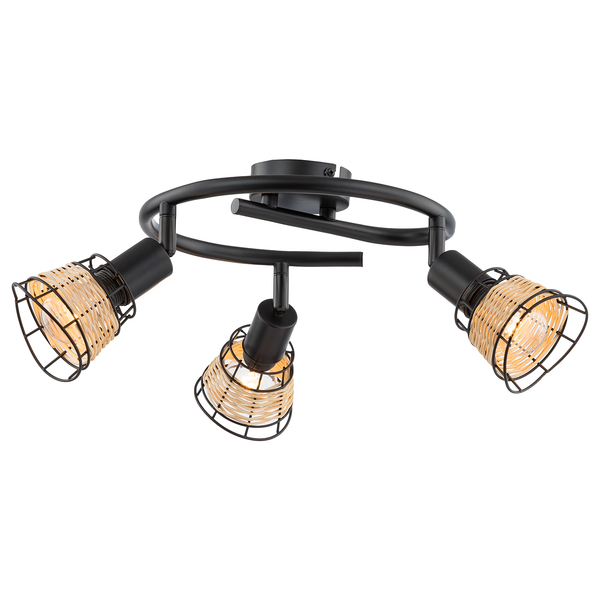 Deckenleuchte Lendum II - Eisen / Rattan - 3-flammig