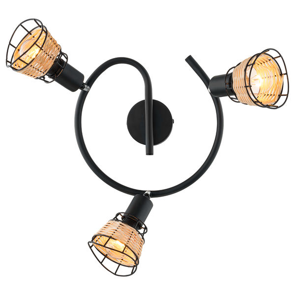 Deckenleuchte Lendum II - Eisen / Rattan - 3-flammig