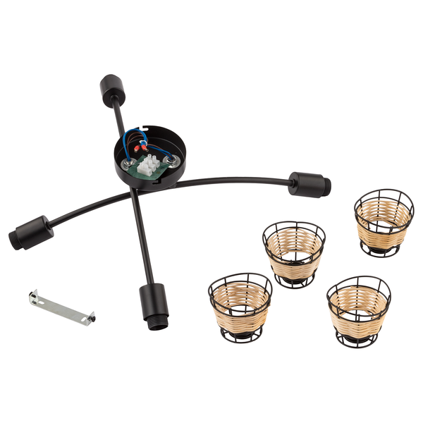 Deckenleuchte Lendum III - Eisen / Rattan - 4-flammig