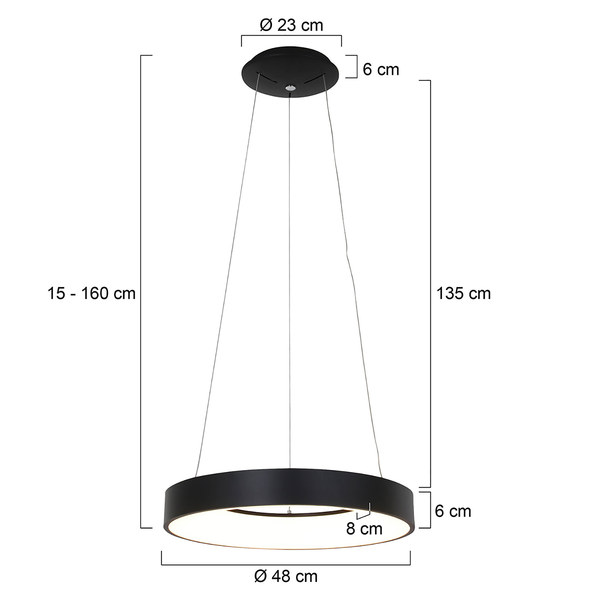 LED-Pendelleuchte Ringlede - Aluminium - 1-flammig - Schwarz - Durchmesser: 48 cm