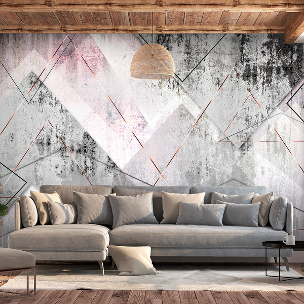 Vlies Fototapete Triangular Perspective - Vlies - Grau / Pink - 300 x 210 cm