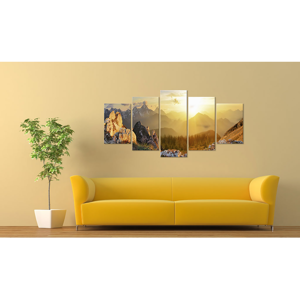 Wandbild Begrüßung der Sonne - Leinwand - Mehrfarbig - 200 x 100 cm