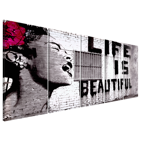 Wandbild Life is Beautiful (Banksy) - Leinwand - Mehrfarbig - 200 x 80 cm
