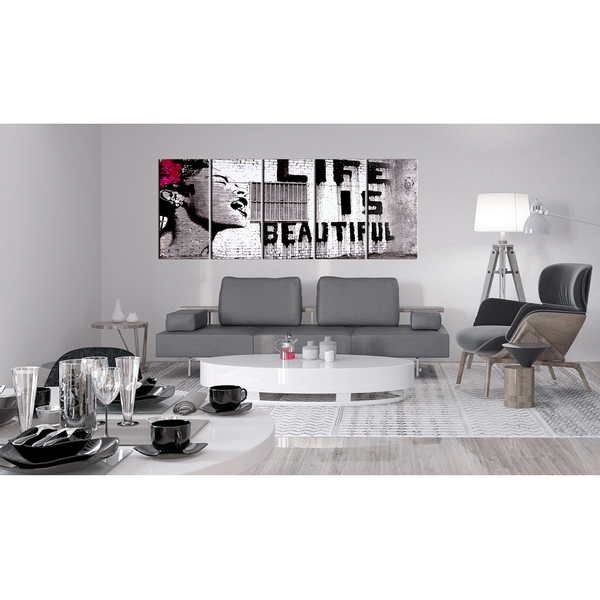 Wandbild Life is Beautiful (Banksy) - Leinwand - Mehrfarbig - 200 x 80 cm