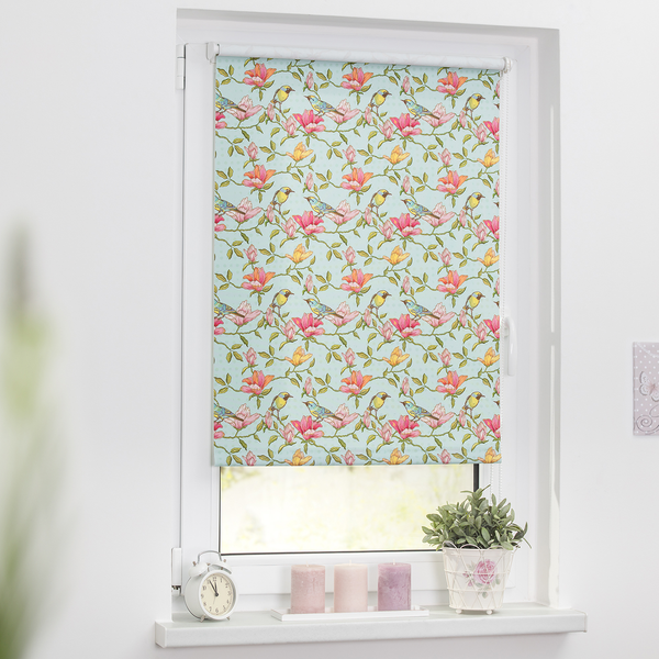 Klemmfix Verdunklungsrollo Birds - Polyester - Grün / Pink - 70 x 150 cm