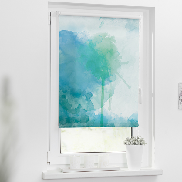 Klemmfix Verdunklungsrollo Aquarell - Polyester - Blau / Grün - 80 x 150 cm