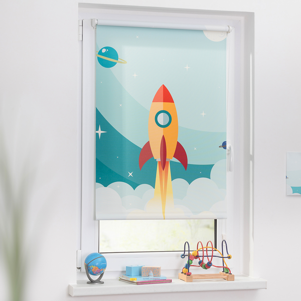 Klemmfix Rollo Rakete - Polyester - Blau - 90 x 150 cm