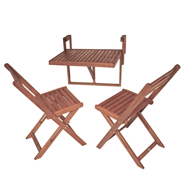 Balkon-Hängetischset Berkeley (3-teilig) - Eukalyptus - Braun