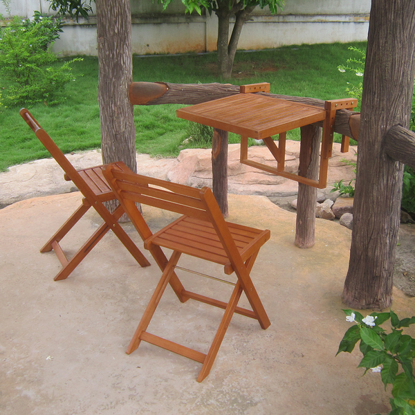 Balkon-Hängetischset Berkeley (3-teilig) - Eukalyptus - Braun