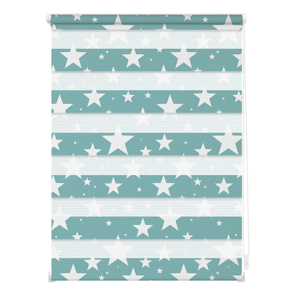 Klemmfix Duo Rollo Sterne - Polyester - Petrol - 100 x 150 cm