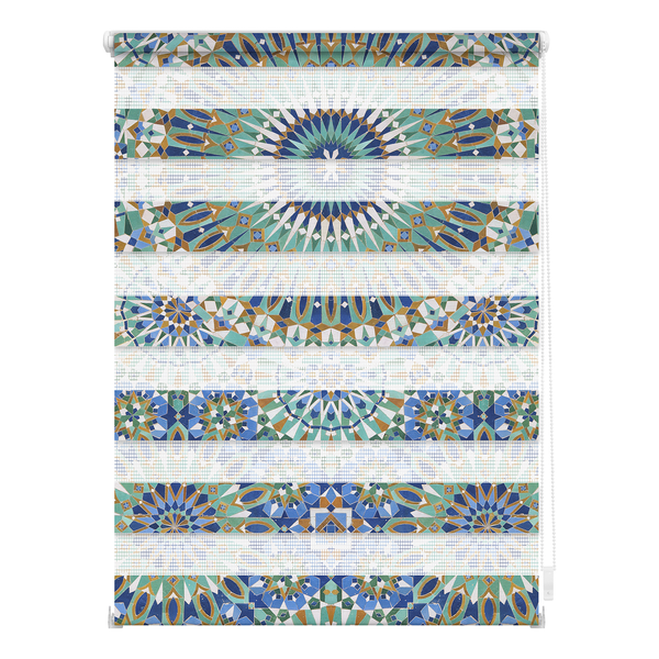 Klemmfix Duo Rollo Orientalisches Muster - Polyester - Blau / Grün - 90 x 150 cm