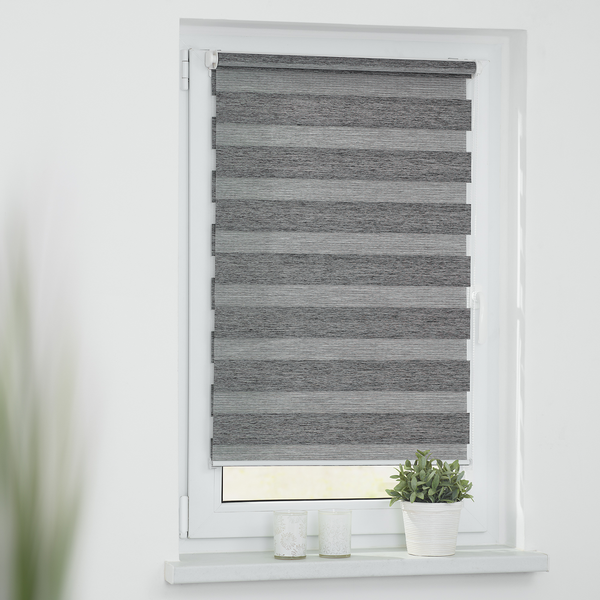 Klemmfix Duo Rollo meliert - Polyester - Grau - 100 x 150 cm