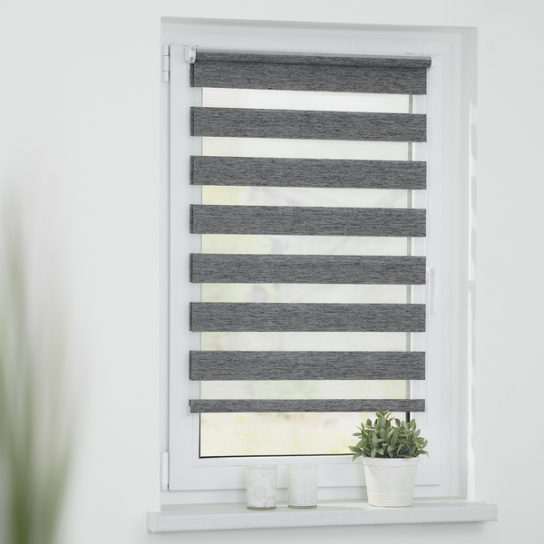 Klemmfix Duo Rollo meliert - Polyester - Grau - 100 x 150 cm