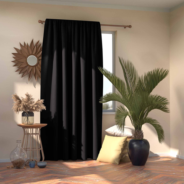 Vorhang mit Kräuselband Blackout I - Polyester - Schwarz