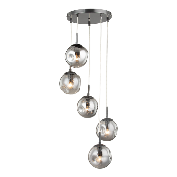 Pendelleuchte Arta II - Rauchglas / Eisen - 5-flammig - Rauchgrau