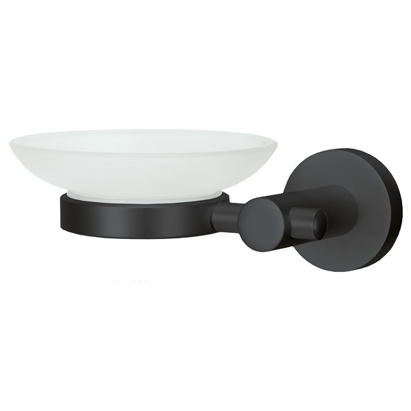 Seifenschale Apollo Nero - Aluminium / Glas - Schwarz / Milchglas