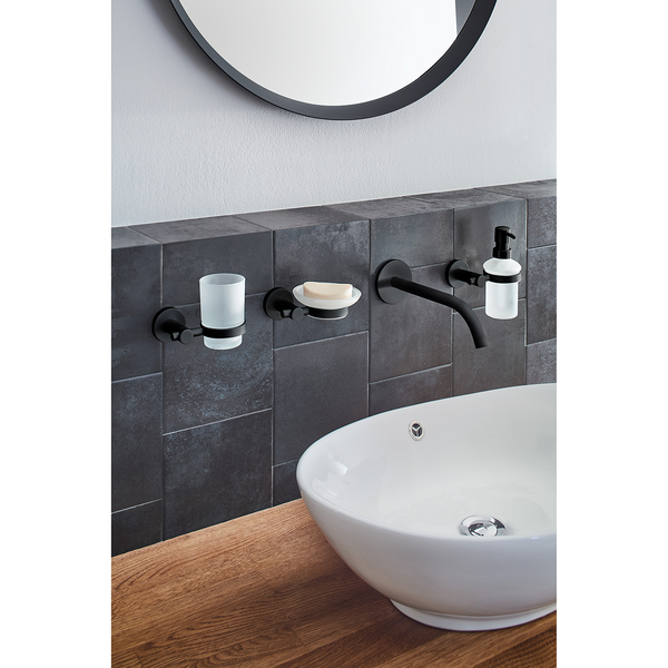 Seifenschale Apollo Nero - Aluminium / Glas - Schwarz / Milchglas