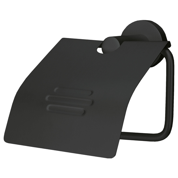 Rollenhalter mit Deckel Apollo Nero - Aluminium - Schwarz