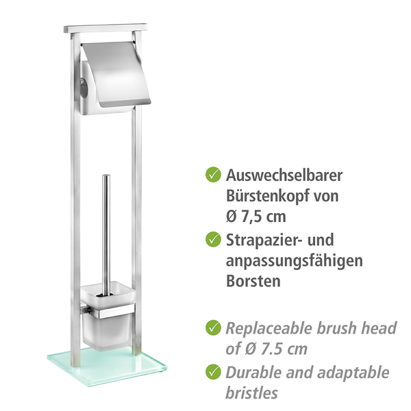 Stand WC-Garnitur Debar - Edelstahl rostfrei / Glas - Silber