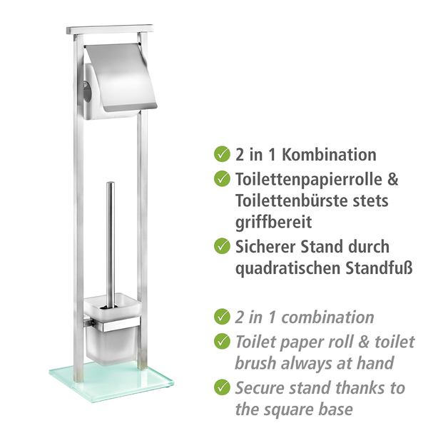 Stand WC-Garnitur Debar - Edelstahl rostfrei / Glas - Silber