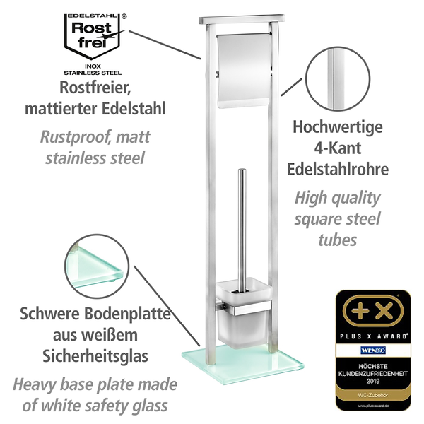 Stand WC-Garnitur Debar - Edelstahl rostfrei / Glas - Silber