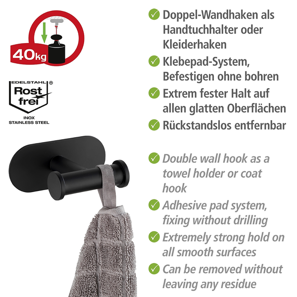 Wandhaken Duo Orea - Edelstahl - Schwarz - Schwarz