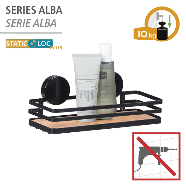 Wandablage Alba - Edelstahl / Bambus - Schwarz / Braun