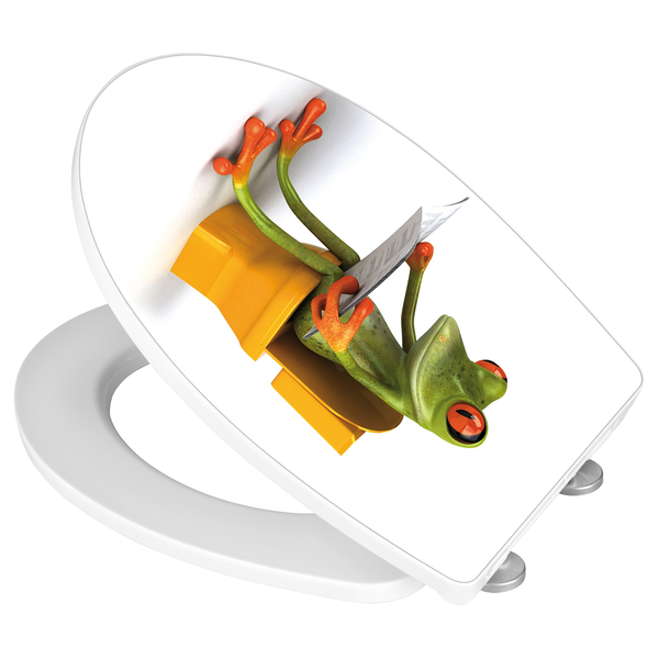 Premium WC-Sitz Frog News - Edelstahl / Duroplas - Weiß