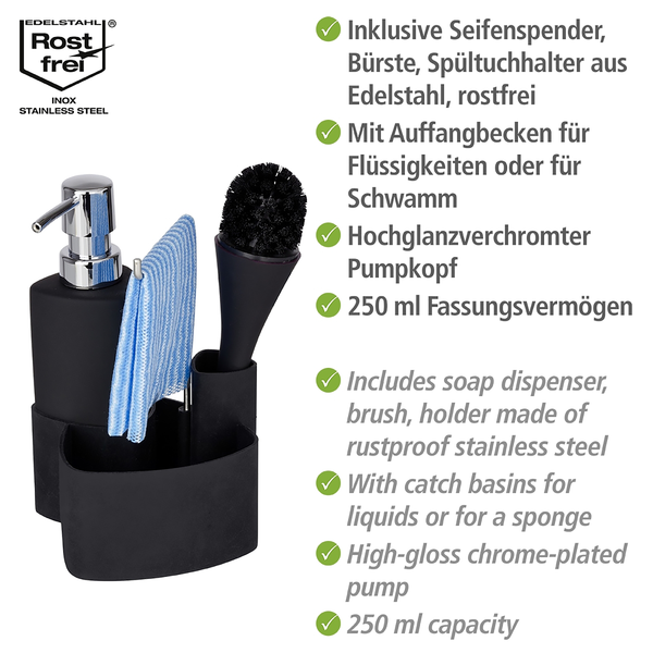 Spülset Empire (4-teilig) - Edelstahl / Polypropylen - Schwarz