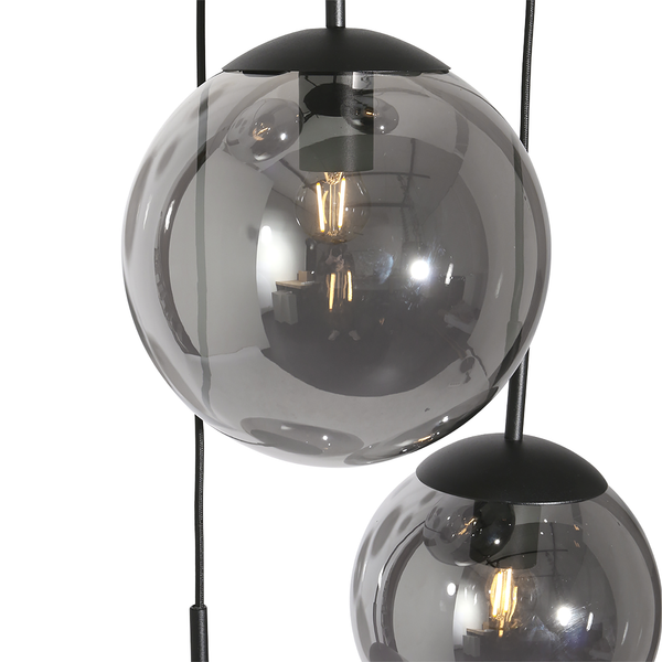 Pendelleuchte Bollique 5-flammig - Rauchglas / Aluminium - Schwarz